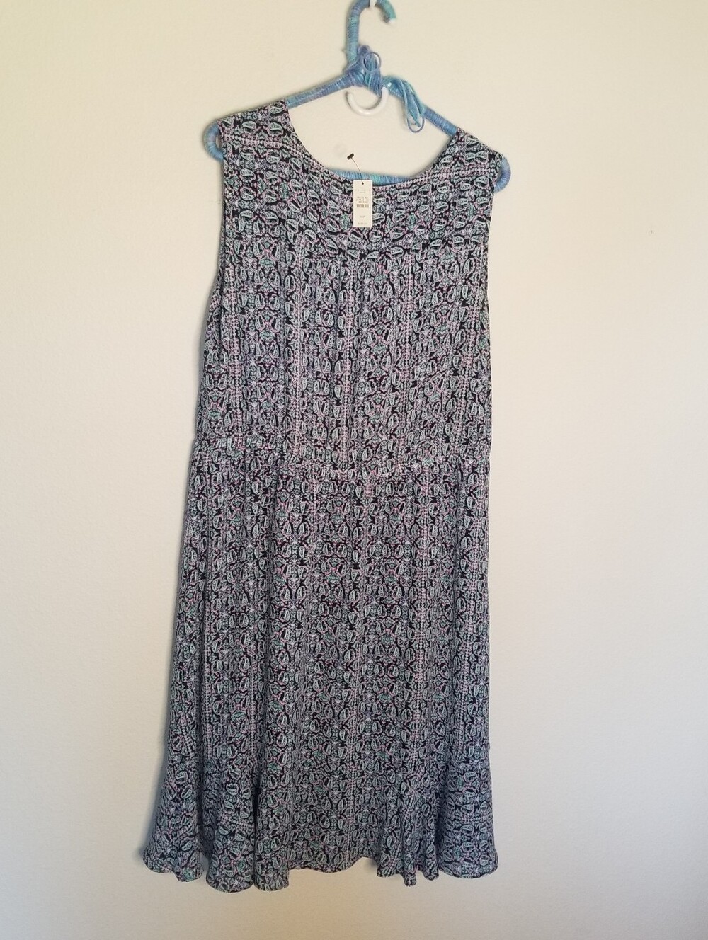 NEW Talbots Woman 16 Sleeveless Dress Lined Skirt Blue Pink Paisly Print Flounce - Picture 3 of 9